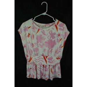 Postmark Anthropologie Top Floral Sleeveless Peplum Pink White Size Small New